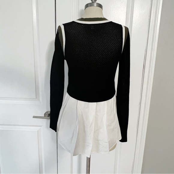 VERONICA Beard Studio Mix Media Mesh Sweater Top Size Small Black White Green - Picture 6 of 8